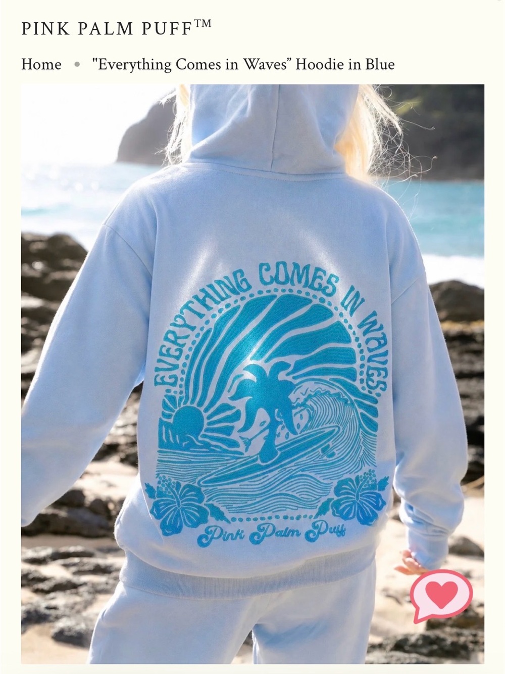 Pink Palm Puff "Everything Comes in Waves" Hoodie - Blue